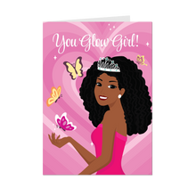 Load image into Gallery viewer, Butterflies &amp; Flowers You Glow Girl - African American Woman - Inspirational Greeting Cards (Curly Hair)