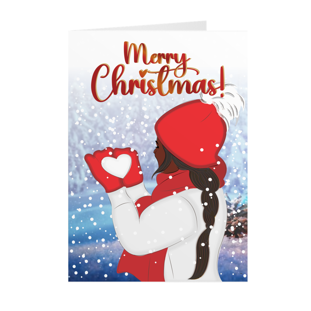 (Red) Love of Christmas - Merry Christmas - African American Greeting Cards, image size:1024x1024