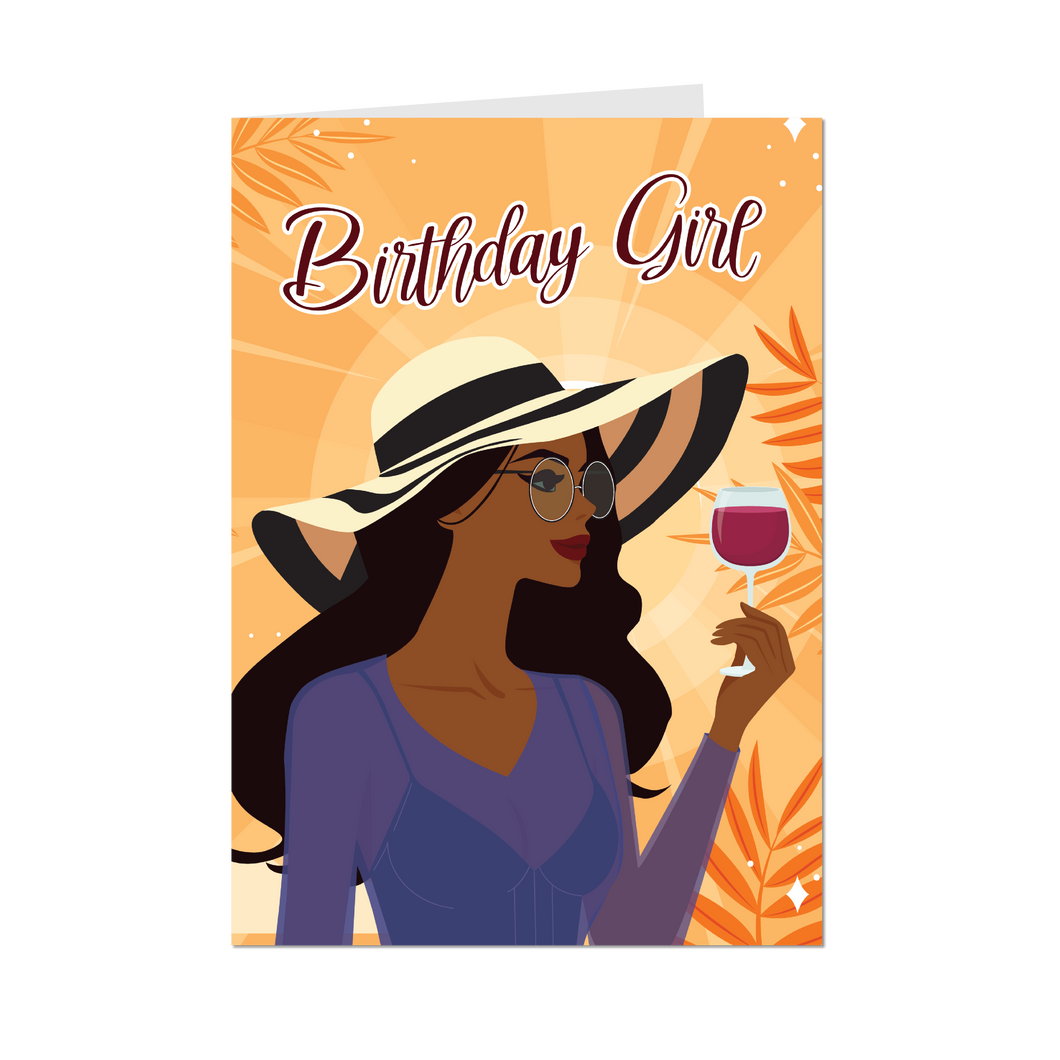 Cheers to the Birthday Girl - Black Woman - African American Card Shop - Front
