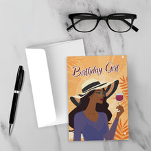 Load image into Gallery viewer, Cheers to the Birthday Girl - Black Woman - African American Card Shop - Front (With Background)