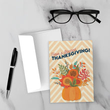Load image into Gallery viewer, Chevron Pumpkin Flower Bouquet - Have A Blessed Thanksgiving Cards - Front (With Background)