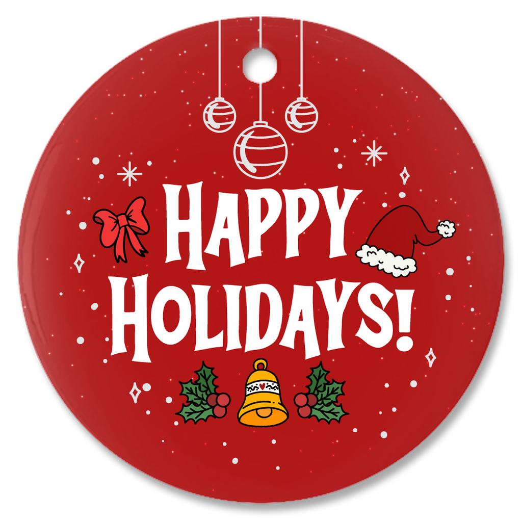 Christmas Cheer - Happy Holidays Porcelain Ornaments Front