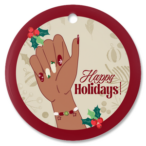 Christmas Nail Designs & Holly Berries - African American Porcelain Ornaments