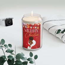 Load image into Gallery viewer, Christmas Scented Soy Candle 13.75oz Black Woman Updo Hair Style — "Merry Christmas" Red Holiday Design Candle with a 'Merry Christmas' label 