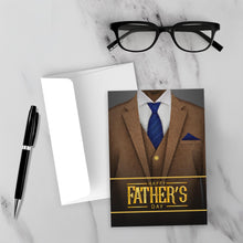 Load image into Gallery viewer, Coffee Brown Suit &amp; Blue Tie - African American Dad - Happy Father's Day Card - Elegant Man