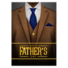 Load image into Gallery viewer, Coffee Brown Suit &amp; Blue Tie - African American Dad - Happy Father's Day Card - Elegant Man