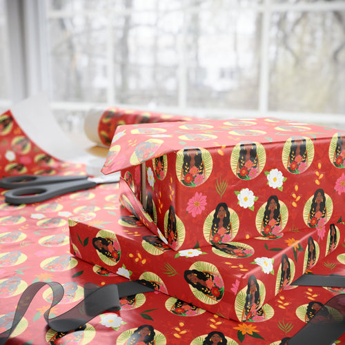 Colorful Bouquet - African American Woman - Floral Gift Wrapping Paper Roll - Wrapped Gifts