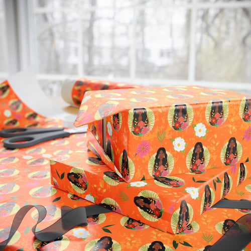 Colorful Bouquet 2 - African American Woman - Floral Gift Wrapping Paper Roll - Wrapped Gifts