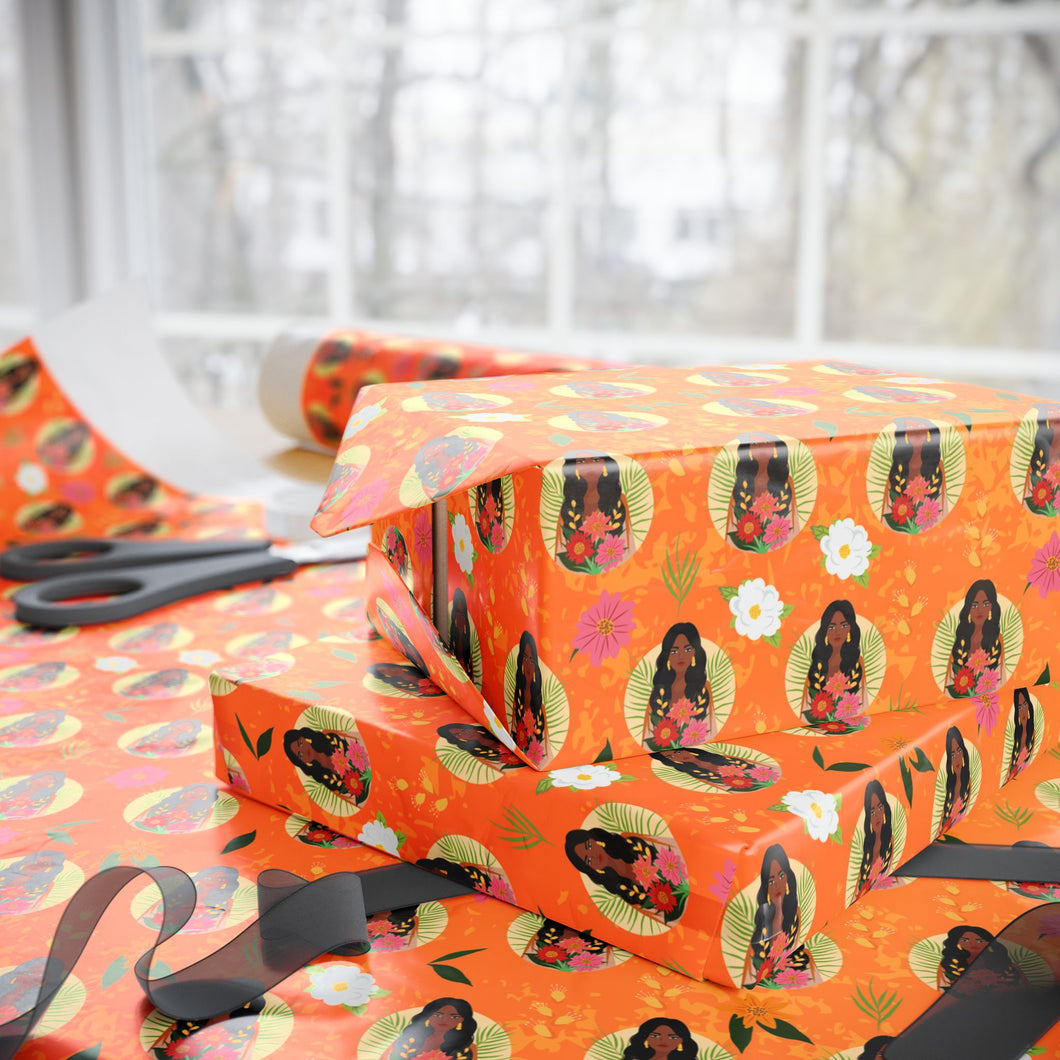 Colorful Bouquet 2 - African American Woman - Floral Gift Wrapping Paper Roll - Wrapped Gifts