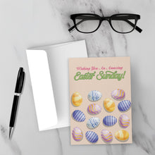 Load image into Gallery viewer, Colorful Easter Eggs - Black Stationery Easter Card Shop Front with Sample Background