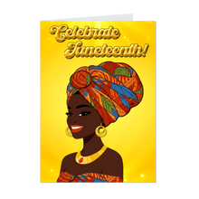 Load image into Gallery viewer, Colorful Turban Glam - Smiling African American Woman - Celebrate Juneteenth Greeting Card