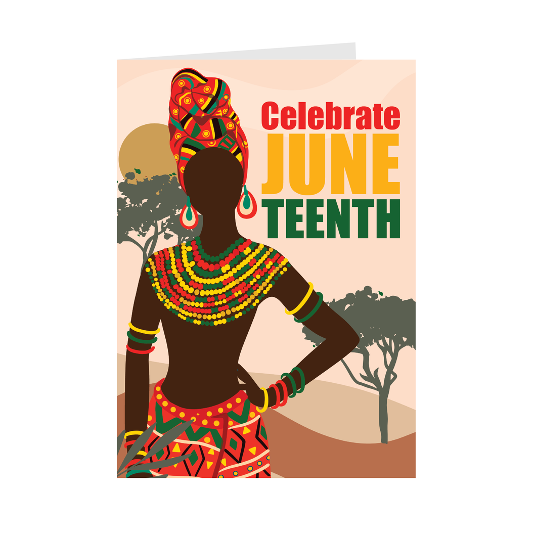 Colors of Africa Celebrate Juneteenth Greeting Card Front Slightly Opened