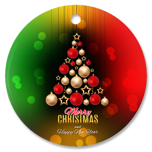 Colors of Africa Christmas Tree & Happy New Year Porcelain Ornament