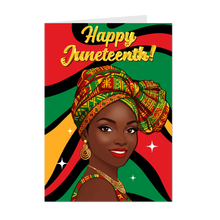 Load image into Gallery viewer, Colors of Africa Glam - Smiling African American Woman - Happy Juneteenth Greeting Card