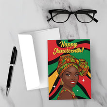 Load image into Gallery viewer, Colors of Africa Glam - Smiling African American Woman - Happy Juneteenth Greeting Card
