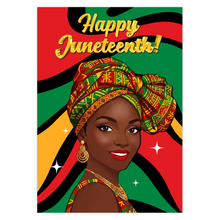 Load image into Gallery viewer, Colors of Africa Glam - Smiling African American Woman - Happy Juneteenth Greeting Card