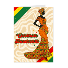 Load image into Gallery viewer, Colors of Africa Glam Gown &amp; Turban - Silhouette African American Woman - Celebrate Juneteenth Greeting Card