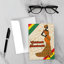 Load image into Gallery viewer, Colors of Africa Glam Gown &amp; Turban - Silhouette African American Woman - Celebrate Juneteenth Greeting Card