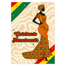 Load image into Gallery viewer, Colors of Africa Glam Gown &amp; Turban - Silhouette African American Woman - Celebrate Juneteenth Greeting Card