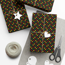 Load image into Gallery viewer, Colors of Africa Hearts Gift Wrapping Paper Roll (Main Color Black) Gift boxes wrapped in gift wrap paper 