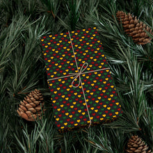 Load image into Gallery viewer, Colors of Africa Hearts Gift Wrapping Paper Roll (Main Color Black) Gift box wrapped and put on pine tree