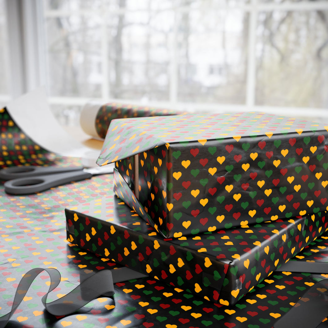 Colors of Africa Hearts Gift Wrapping Paper Roll (Main Color Black)