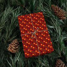 Load image into Gallery viewer, Colors of Africa Hearts Gift Wrapping Paper Roll (Main Color Red) Gift box and string on christmas tree