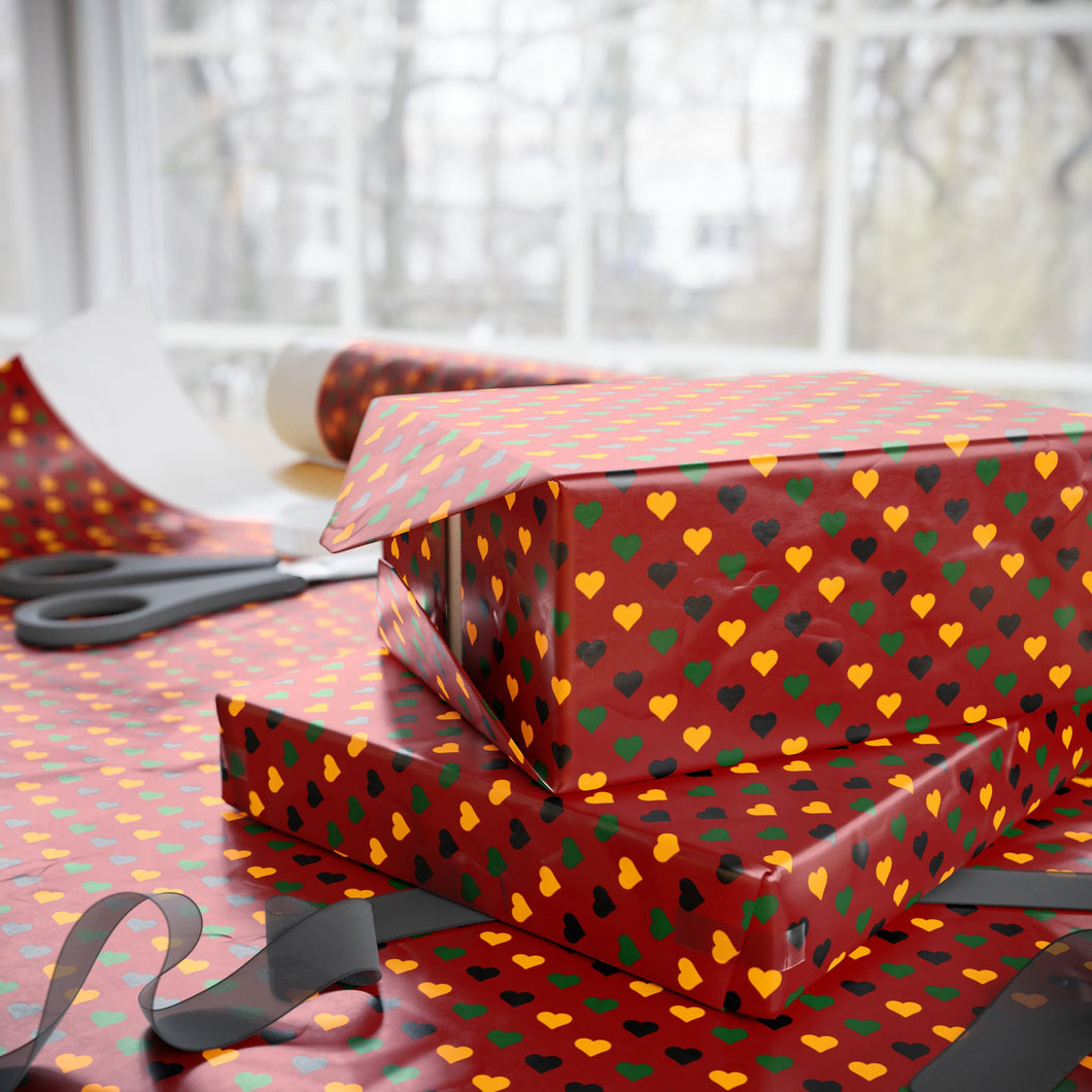 Colors of Africa Hearts Gift Wrapping Paper Roll (Main Color Red) Close view