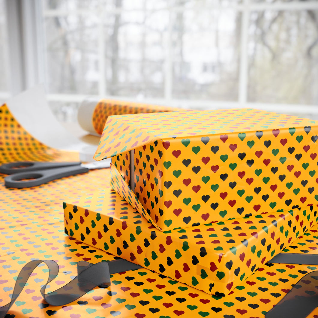 Colors of Africa Hearts Gift Wrapping Paper Roll (Main Color Yellow) Yellow gift box 