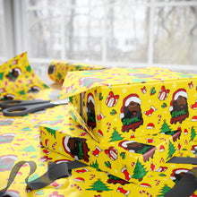 Load image into Gallery viewer, Happy Black Santa - Happy Holidays - Yellow Gift Wrapping Paper Roll
