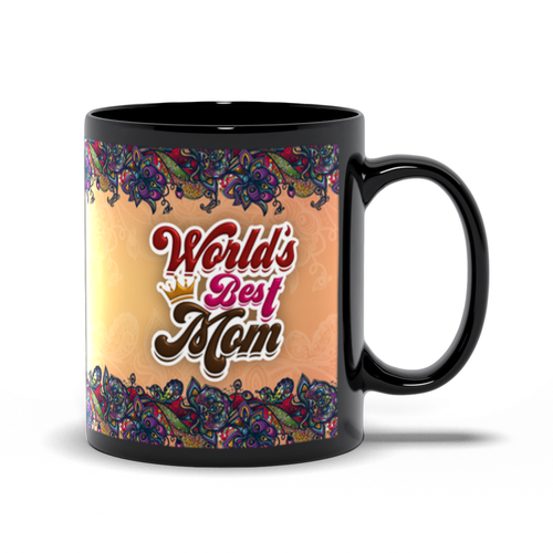 Crowned World's Best Mom - Floral Coffee Mug Handle on the Right