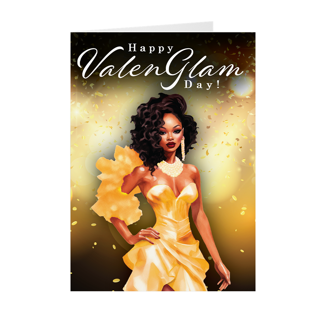 Glam Woman - Gold Gown - African American Valentine's Day Card  Black  Stationery