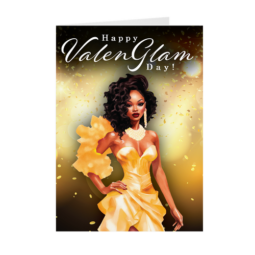 Glam Woman - Gold Gown - African American Valentine's Day Card