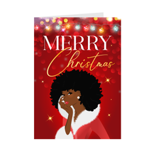 Load image into Gallery viewer, Curly Afro - African American Woman - Merry Christmas Cards (Red) - Front