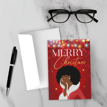 Load image into Gallery viewer, Curly Afro - African American Woman - Merry Christmas Cards (Red) - Front (With Background)