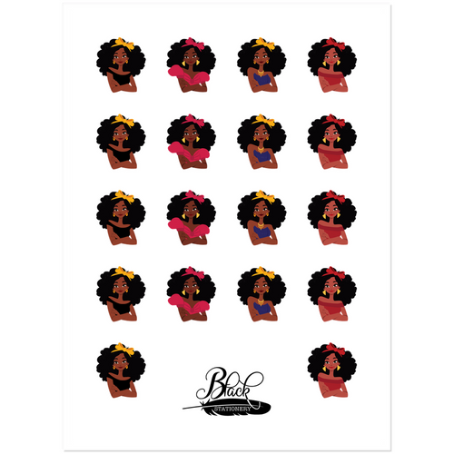 Curly Hair w/Bow Fashionista - African American Premium Sticker Set - Sample