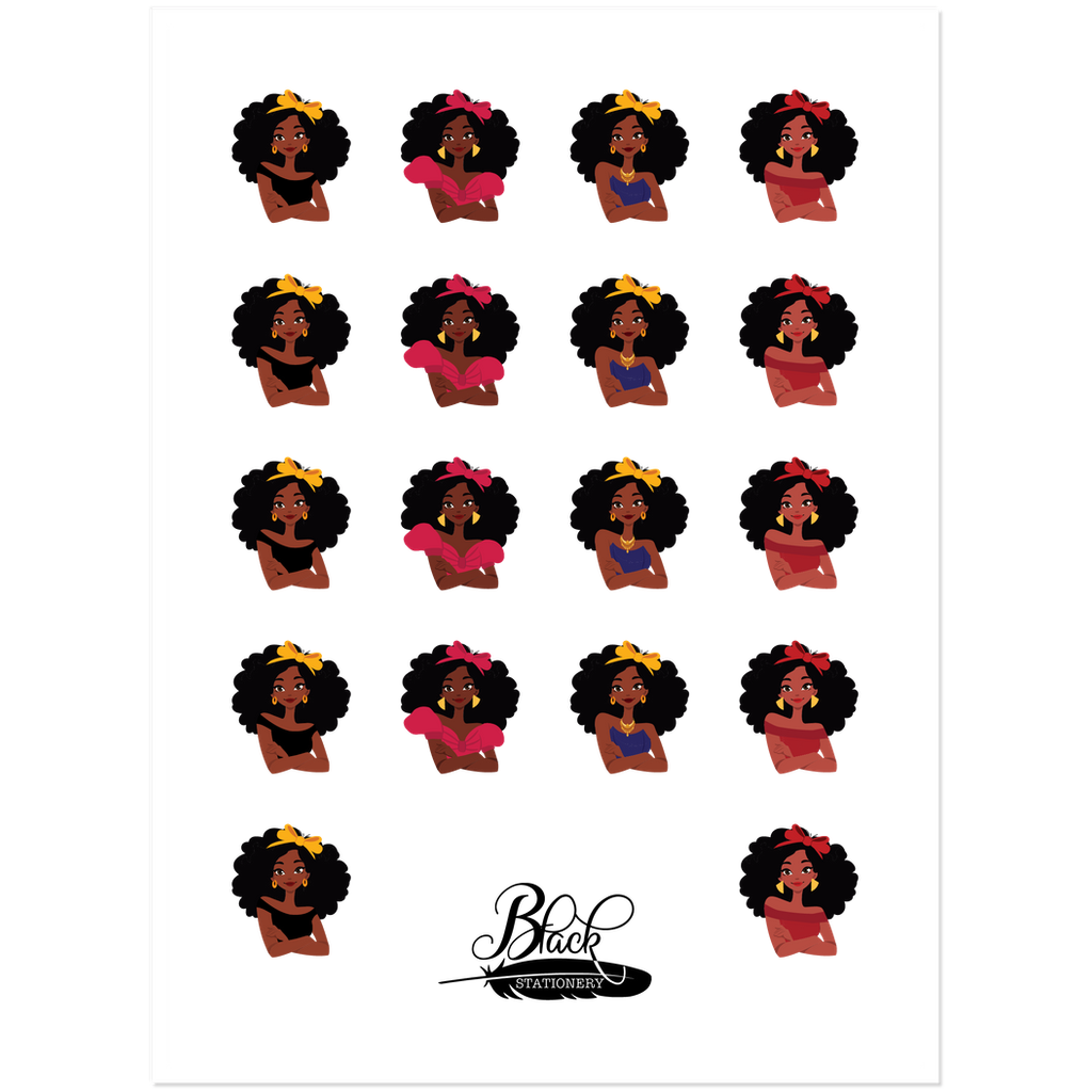 Curly Hair w/Bow Fashionista - African American Premium Sticker Set - Sample