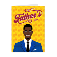 Load image into Gallery viewer, Dad Smiling - Blue Suit &amp; Black Tie - African American Dad - Happy Father's Day Card