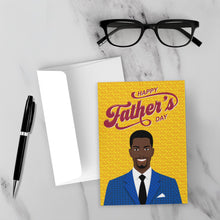Load image into Gallery viewer, Dad Smiling - Blue Suit &amp; Black Tie - African American Dad - Happy Father's Day Card