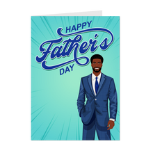 Load image into Gallery viewer, Dad Smiling - Blue Suit &amp; Tie - African American Dad - Happy Father's Day Card