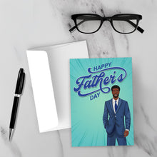 Load image into Gallery viewer, Dad Smiling - Blue Suit &amp; Tie - African American Dad - Happy Father's Day Card
