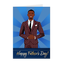 Load image into Gallery viewer, Dad Smiling - Patterned Suit &amp; Tie - African American Dad - Happy Father's Day Card