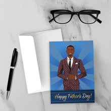 Load image into Gallery viewer, Dad Smiling - Patterned Suit &amp; Tie - African American Dad - Happy Father's Day Card