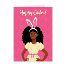 Load image into Gallery viewer, Easter Bunny Ears - Smiling African American Girl - Black Card Shop - Yellow Dress - Holiday Greeting Cards