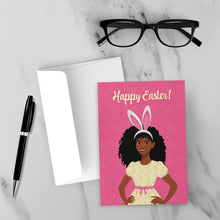 Load image into Gallery viewer, Easter Bunny Ears - Smiling African American Girl - Black Card Shop - Yellow Dress - Holiday Greeting Cards