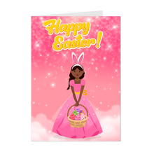 Load image into Gallery viewer, Easter Bunny Ears &amp; Basket - African American Girl - Black Card Shop - Flowers - Pink Dress