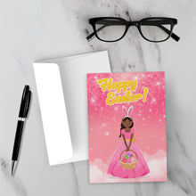 Load image into Gallery viewer, Easter Bunny Ears &amp; Basket - African American Girl - Black Card Shop - Flowers - Pink Dress