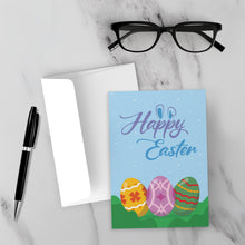 Load image into Gallery viewer, Easter Bunny Ears &amp; Decorated Eggs - Black Stationery Card Shop Front with Sample Background