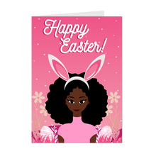 Load image into Gallery viewer, Easter Girl &amp; Bunny Ears - African American Girl - Black Card Shop - Pink Greeting Card - Afrocentric Cards