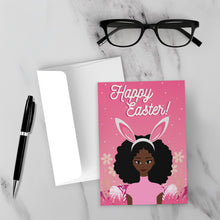 Load image into Gallery viewer, Easter Girl &amp; Bunny Ears - African American Girl - Black Card Shop - Pink Greeting Card - Afrocentric Cards